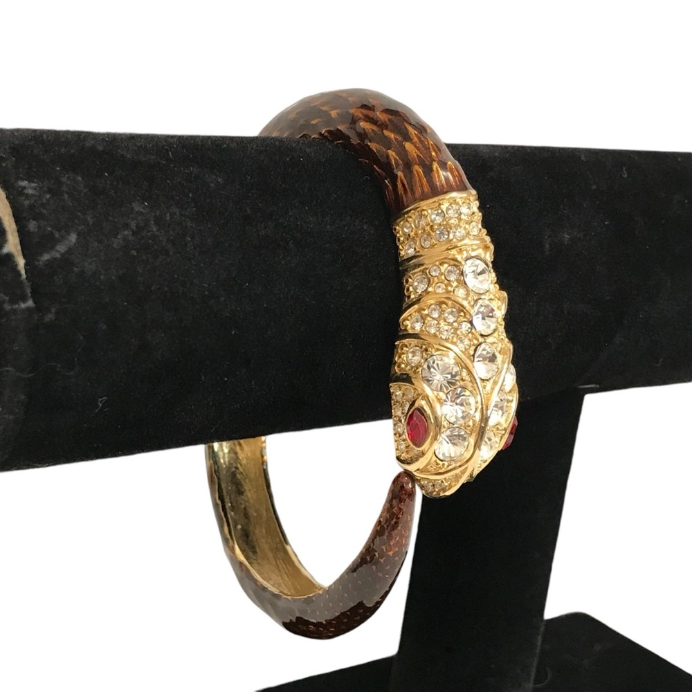 Kenneth Lane KJL Snake Hinged Bracelet Clear Crystal Paved Red Eyes Enamel Body - Picture 2 of 8